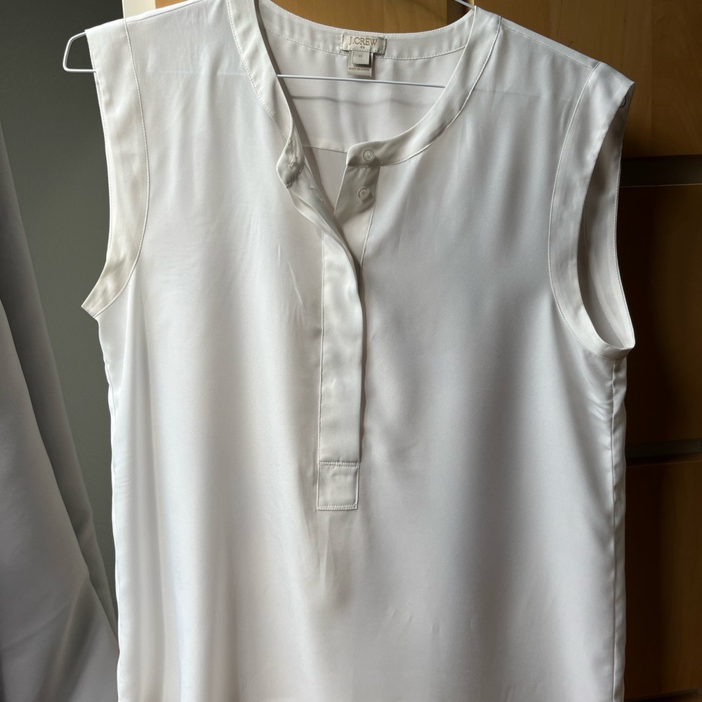J. Crew White Sleeveless Boxy Blouse with Mandarin Collar